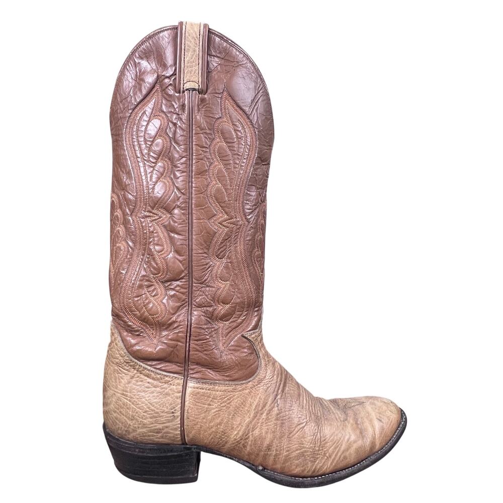 Vintage Tony Lama Black Label Tan Leather Cowboy Boots Size 12 D